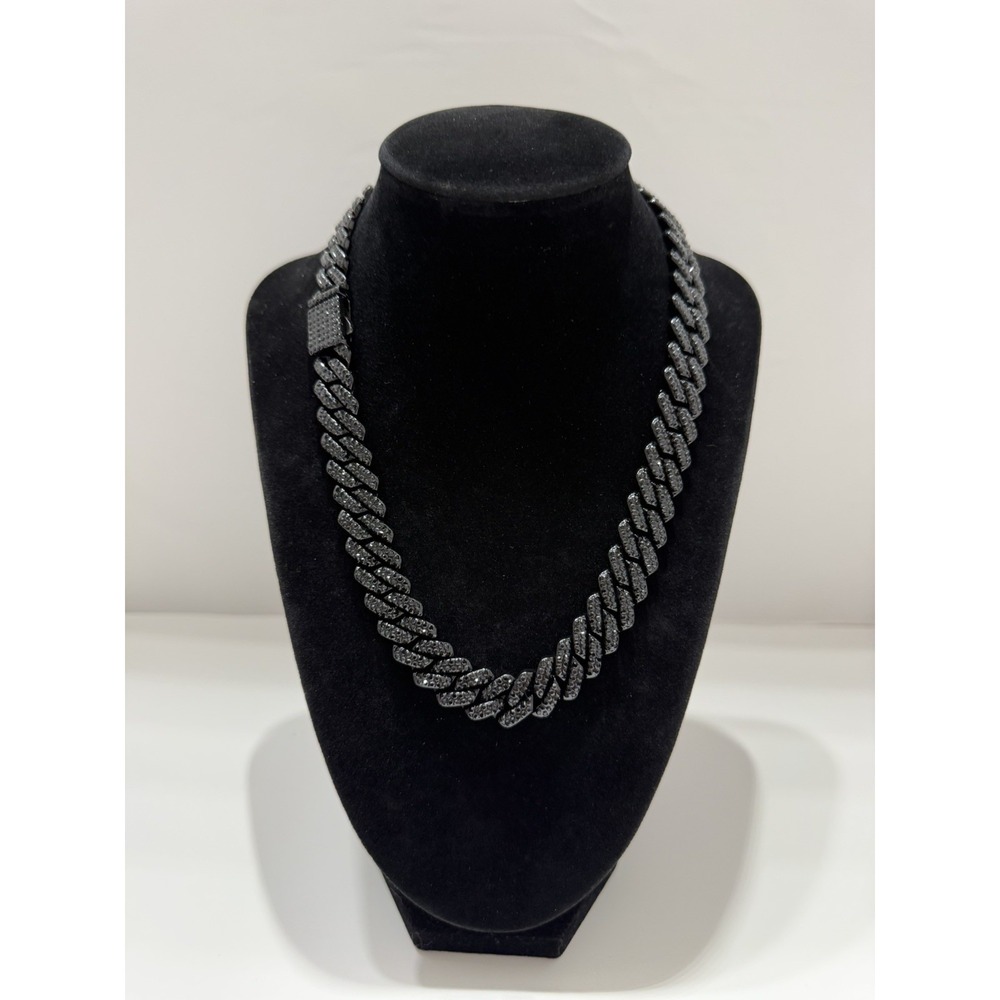iced out cuban chain blk on blk vvscz stainless steel 18inch 14mm waterresist